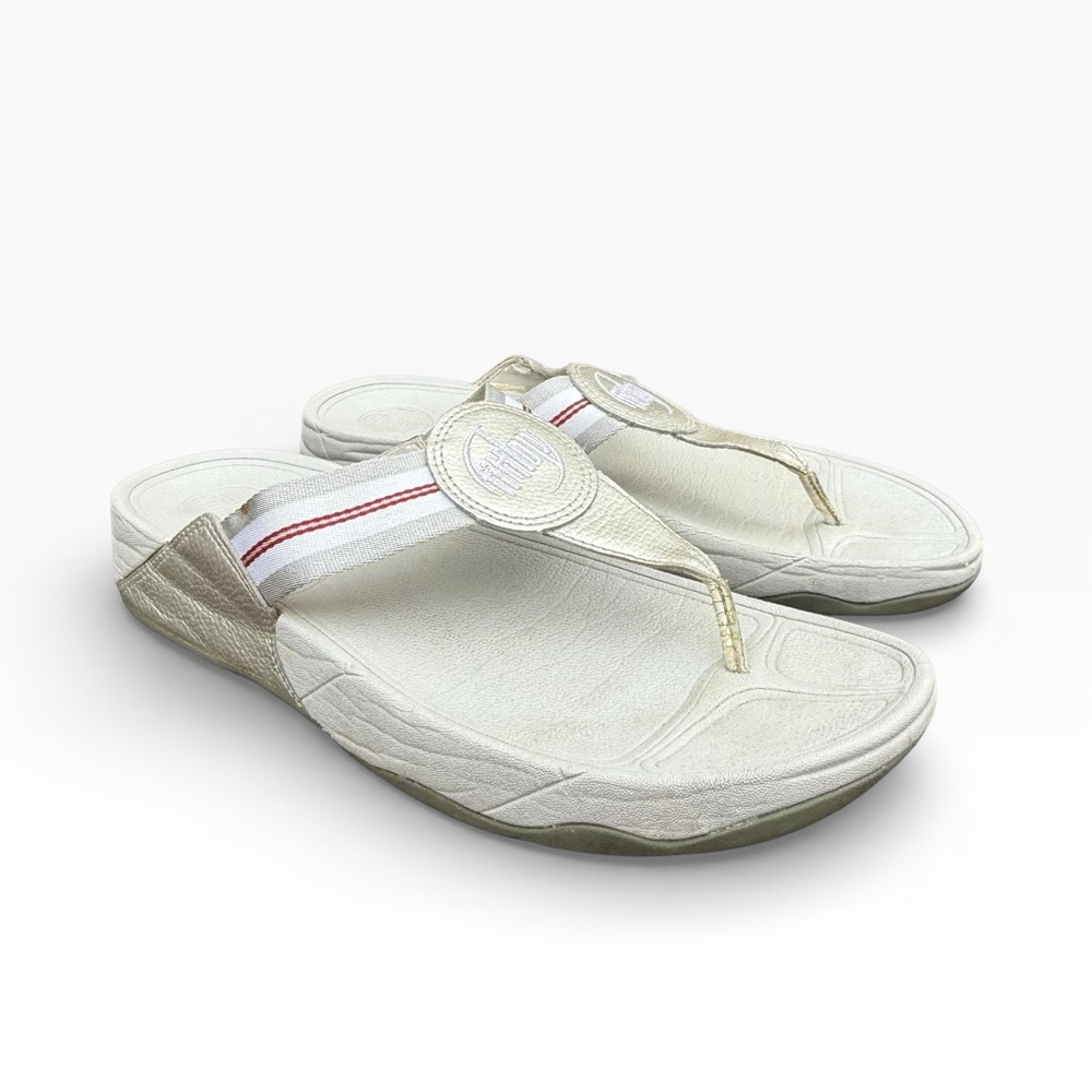 FitFlop Walkstar Women's Flip Flop Sandals Silver Striped Slip On Size 11